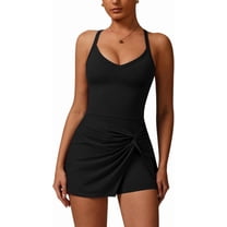 PISONIC Womens Tennis Golf Dress with Built-in Bra Shorts Cross Backless V Neck Twist Front Hem Athletic Dresses