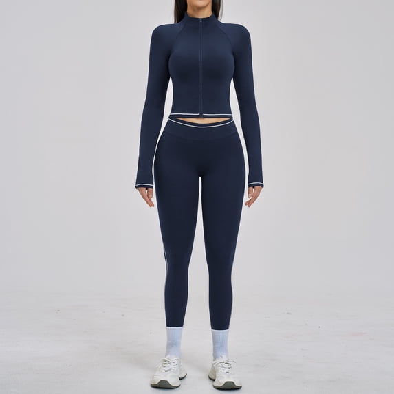 PISONIC Womens Two Piece Tracksuit Set Long Sleeve Zipper Jacket with Athletic High Waist Leggings Workout Outfit