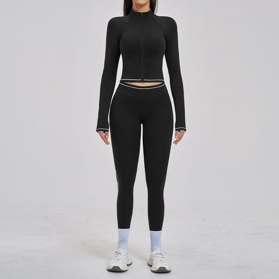 PISONIC Womens Two Piece Tracksuit Set Long Sleeve Zipper Jacket with Athletic High Waist Leggings Workout Outfit