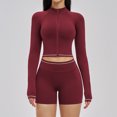thumbnail image 1 of PISONIC Womens Two Piece Tracksuit Set Long Sleeve Zipper Jacket with Athletic High Waist Shorts Workout Outfit, 1 of 7