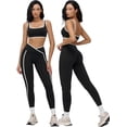 thumbnail image 1 of PISONIC Womens Two Piece Workout Set Spaghetti Straps Color Block Sports Bra Matching High Waist Leggings Gym Work Out Outfits, 1 of 6