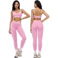 thumbnail image 1 of PISONIC Womens Two Piece Workout Set Spaghetti Straps Color Block Sports Bra Matching High Waist Leggings Gym Work Out Outfits, 1 of 7