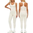 thumbnail image 1 of PISONIC Womens Workout Set Two Piece Racerback Color Block Tank Top Matching High Waist Leggings Gym Pilates Outfits, 1 of 6