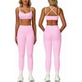 thumbnail image 1 of PISONIC Womens Workout Set Two Piece Spaghetti Straps Color Block Sports Bra Matching High Waist Leggings Gym Work Out Outfits, 1 of 6
