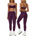 thumbnail image 1 of PISONIC Womens Workout Set Two Piece Spaghetti Straps Color Block Sports Bra Matching High Waist Leggings Gym Work Out Outfits, 1 of 6