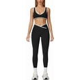 thumbnail image 1 of PISONIC Womens Workout Set Two Pieces Color Block Sports Bra Matching High Waist V Cut Leggings Gym Work Out Outfits, 1 of 6