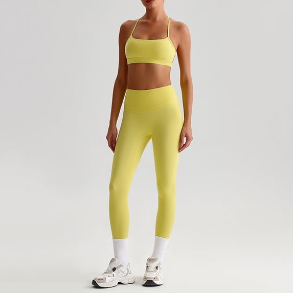 PISONIC Womens Workout Sets Criss Cross Open Sports Bras and High Waist Leggings Sets Pilates 2 Piece Outfits for Women