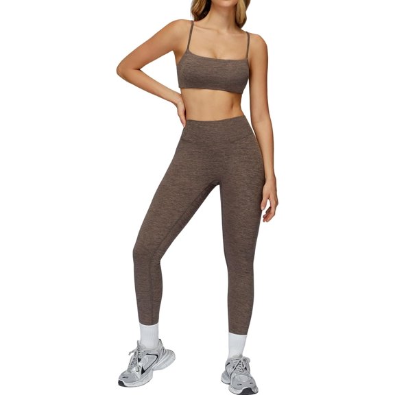 PISONIC Womens Workout Sets Sleeveless Spaghetti Strap Sports Bras and High Waist Leggings Pilates 2 Piece Outfits