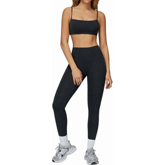 PISONIC Womens Workout Sets Sleeveless Spaghetti Strap Sports Bras and High Waist Leggings Pilates 2 Piece Outfits