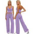 thumbnail image 1 of PISONIC Womens Workout Sets Two Piece Halter Crop Top Matching Straight Leg Pants Gym Work Pilates Outfits, 1 of 5