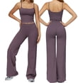 thumbnail image 1 of PISONIC Womens Workout Sets Two Piece Spaghetti Straps Crop Top Matching Straight Leg Pants Gym Work Pilates Outfits, 1 of 7