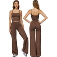 thumbnail image 1 of PISONIC Womens Workout Sets Two Piece Spaghetti Straps Crop Top Matching Straight Leg Pants Gym Work Pilates Outfits, 1 of 7