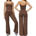 thumbnail image 1 of PISONIC Womens Workout Sets Two Piece Spaghetti Straps Crop Top Matching Straight Leg Pants Gym Work Pilates Outfits, 1 of 6