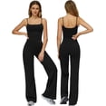 thumbnail image 1 of PISONIC Womens Workout Sets Two Piece Spaghetti Straps Crop Top Matching Straight Leg Pants Gym Work Pilates Outfits, 1 of 7