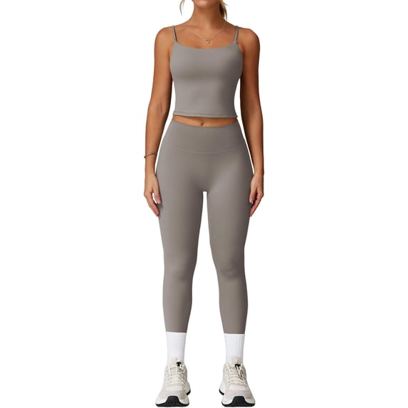 PISONIC Womens Workout Sets Two Piece Spaghetti Straps Tank Top Matching High Waist Leggings Gym Work Out Outfits with Pockets