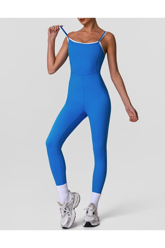 Workout Jumpsuits for Women Adjustable Spaghetti Strap Leggings Bodysuit Square Neck Sleeveless One Piece Yoga Unitard