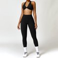 thumbnail image 1 of PISONIC Workout Sets for Women 2 Piece Twist Front Halter Sports Bras High Waist Biker Shorts Exercise Gym Yoga Outfit, 1 of 9