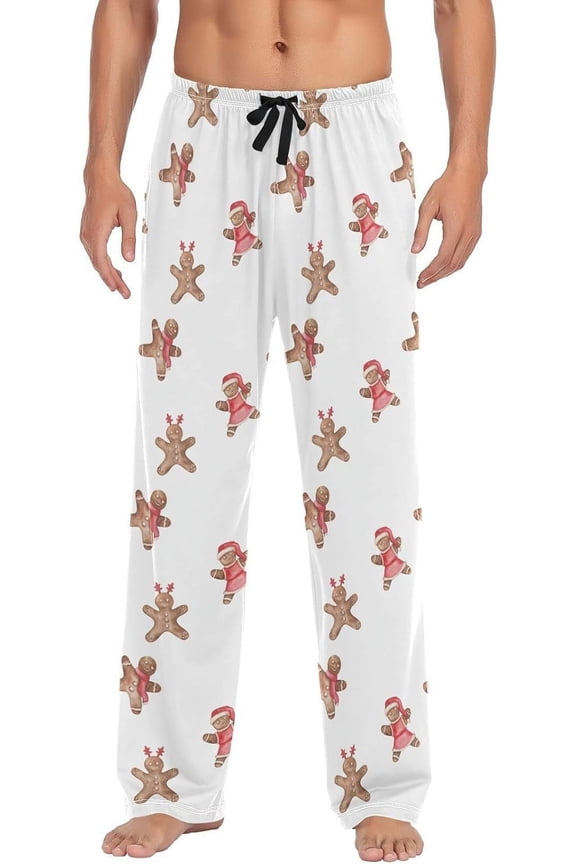 Xmas Brown Gingerbread Mens Pajama Pants Lounge Men's Pajama Bottoms Soft Sleep Pants With Pockets Drawstring
