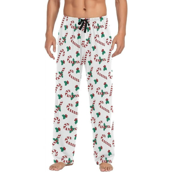 PISONIC Xmas Candy Canes Mens Pajama Pants Lounge Men's Pajama Bottoms Soft Sleep Pants With Pockets Drawstring