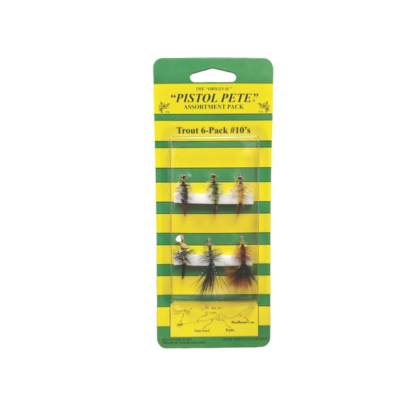 Pistol Pete's Trout Fishing Flies, Assorted Colors, Size 10, 6-Pack