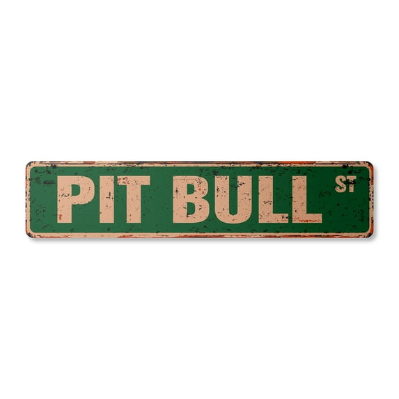 PIT BULL Vintage Aluminum Street Sign collectible pitbull dog pet breeder rustic metal tin | Indoor/Outdoor | 24" Wide