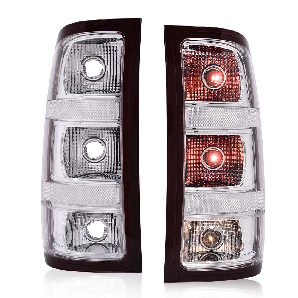 PIT66 1Pair Clear Euro Rear Tail Light Fit For 07-14 Chevy Silverado Pickup w/ Bulbs Tail Lamp