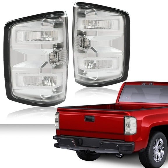 PIT66 1Pair Clear Lens Chrome Housingh Rear Tail Light Lamp w/Wiring Harness Fit for Chevy Silverado 1500 2014-2018/Silverado 1500 LD 2019 /Silverado 2500 HD 3500 HD 2015-2019