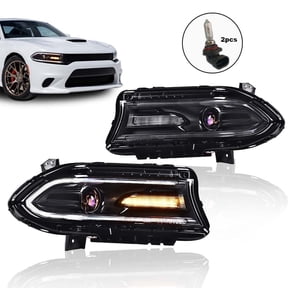 PIT66 1Pair Headlights Halogen LED DRL Projector Headlamps Fit for 2015-2021 Dodge Charger Left Driver Side And Right Passenger Side