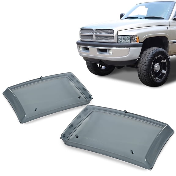 PIT66 1Pair Headlight Lens Light Smoke Cover Fit For 1994-02 Dodge Ram 1500 2500 3500 55076749AD, 55076748AD, 55076749AO, 55076748AO
