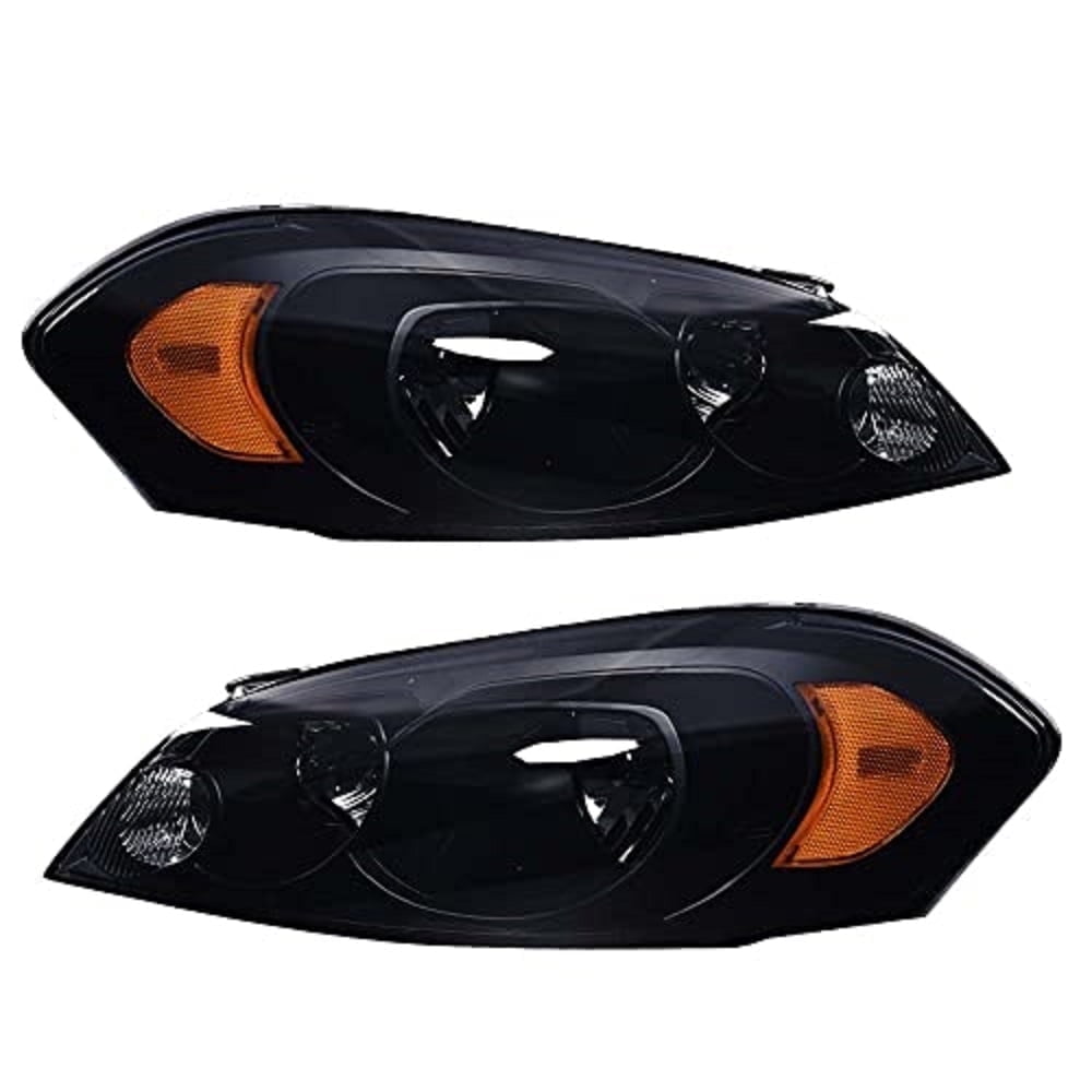 PIT66 1Pair Signal Headlights Housing Amber Corner Headlamps Black Fit For Chevy Impala 2006-16