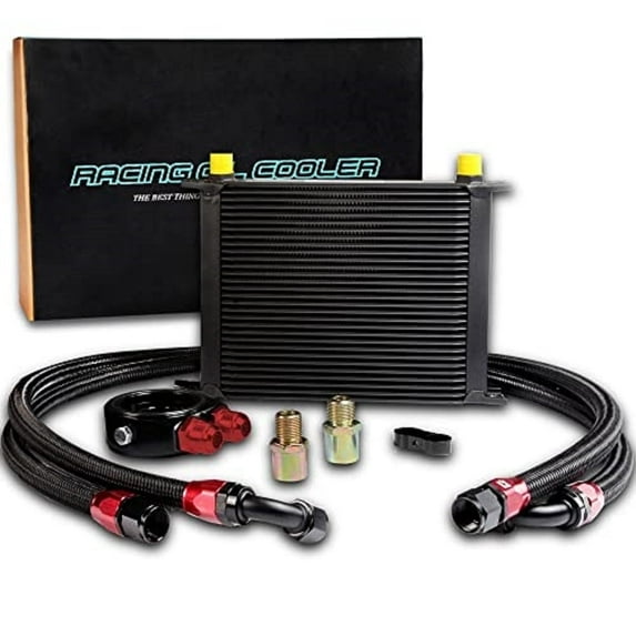 PIT66 30 Row AN10 Universal Engine Oil Cooler Filter Adapter Hose Kit Black Oil Lines