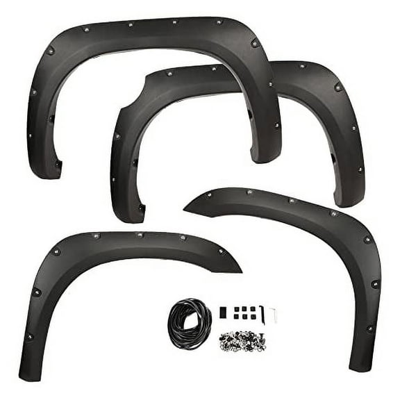 PIT66 4Pc Fender Flares Textured Pocket Rivet Style Fit For 07-13 Toyota Tundra Black