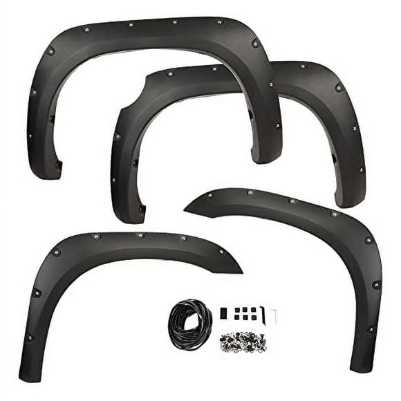 PIT66 4Pc Fender Flares Textured Pocket Rivet Style Fit For 07-13 Toyota Tundra Black