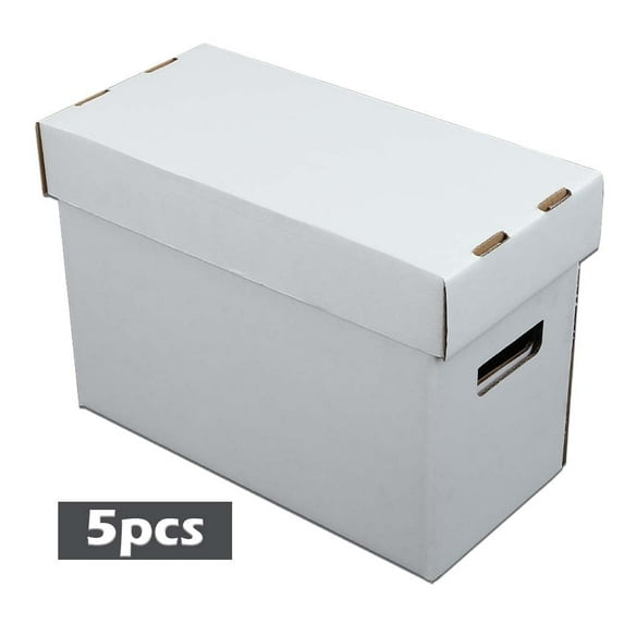 PIT66 5Pcs Comic Books Storage Boxes With Lids Short Holds 150-175 Stackable Durable Archive Cardboard