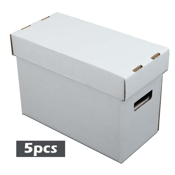 PIT66 5Pcs Comic Books Storage Boxes With Lids Short Holds 150-175 Stackable Durable Archive Cardboard