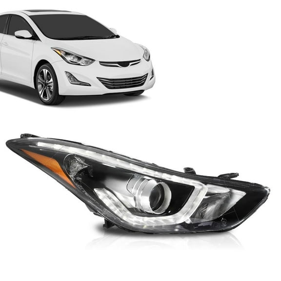 DRL LED Projector Headlight Passenger Side Clear Lens Black Housing Amber Reflector Fit for Hyundai Elantra 2014-2016