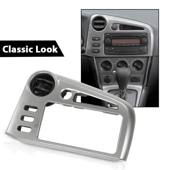 PIT66 Dash Center Radio Bezel Vent Fit for 2003-2008 Toyota Matrix or Pontiac Vibe with Same Button Configuration Silver