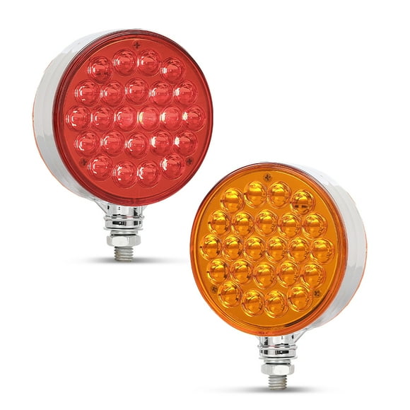 PIT66 Fender Brake Turn Signal Light 2PCS Amber/Red 4 Round Double Face 48 LED Pedestal Fit for Truck, UTE, Trailers, Caravans, Campers, Buses, Vans