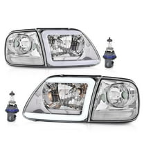 PIT66 Fit For 1997-2004 Ford F150 C STYLE LED Strip Headlights Headlamps Clear/Chrome