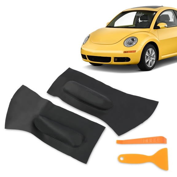 PIT66 Fit For 1998-2010 VW Beetle Door Panel Insert Card Leather Cover Black 2Pcs