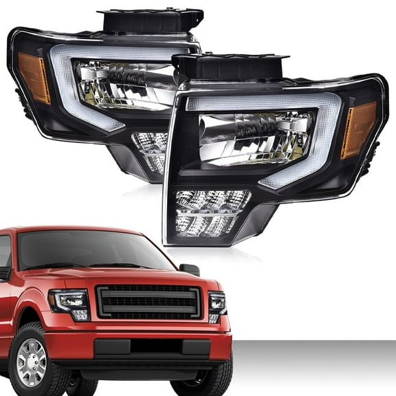 PIT66 Fit For 2009-2014 Ford F150 F-150 Truck LED DRL Projector Headlights Left+Right