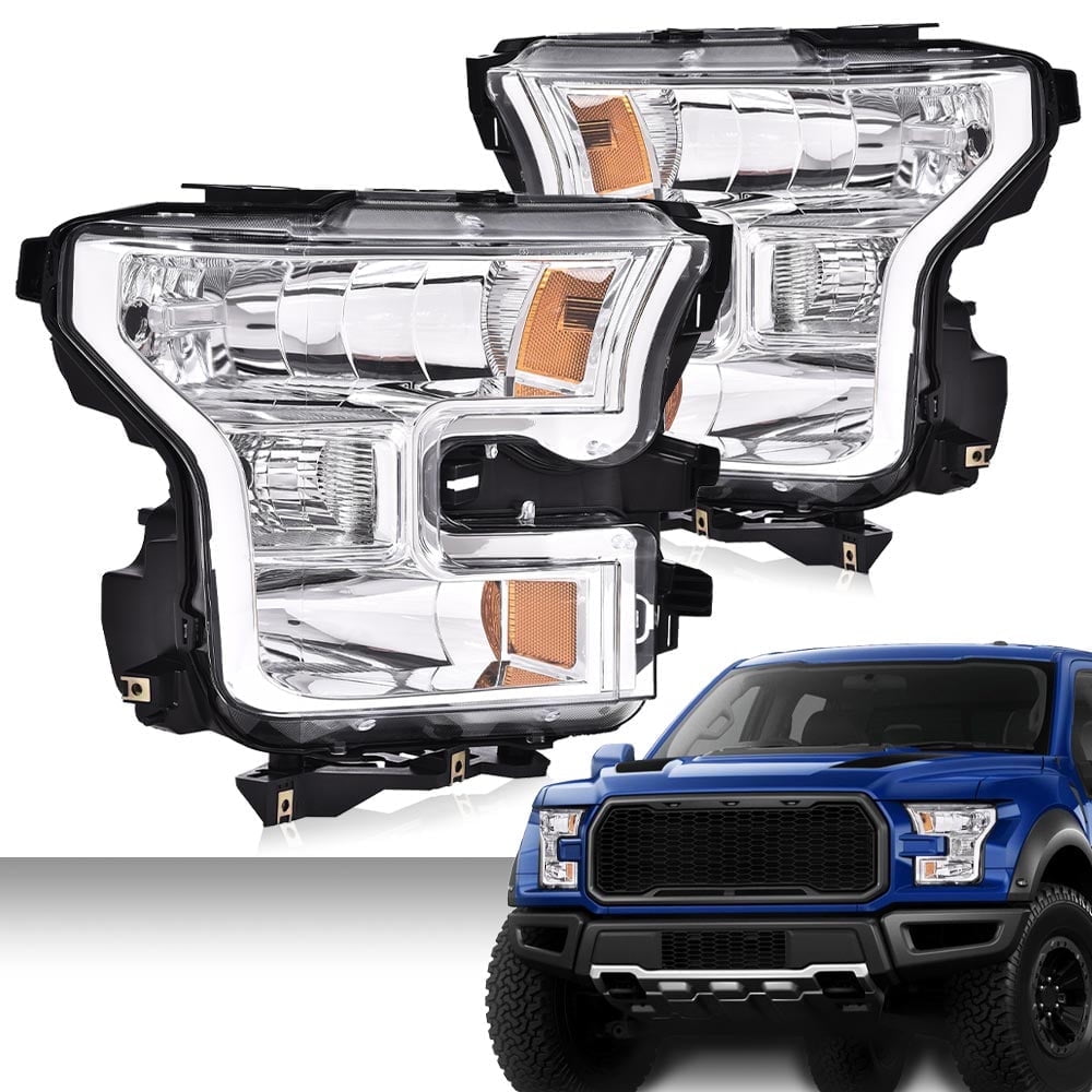 PIT66 Fit For 2015-2017 Ford F-150 Clear Lens Chrome Housing Headlights Headlamps Pair