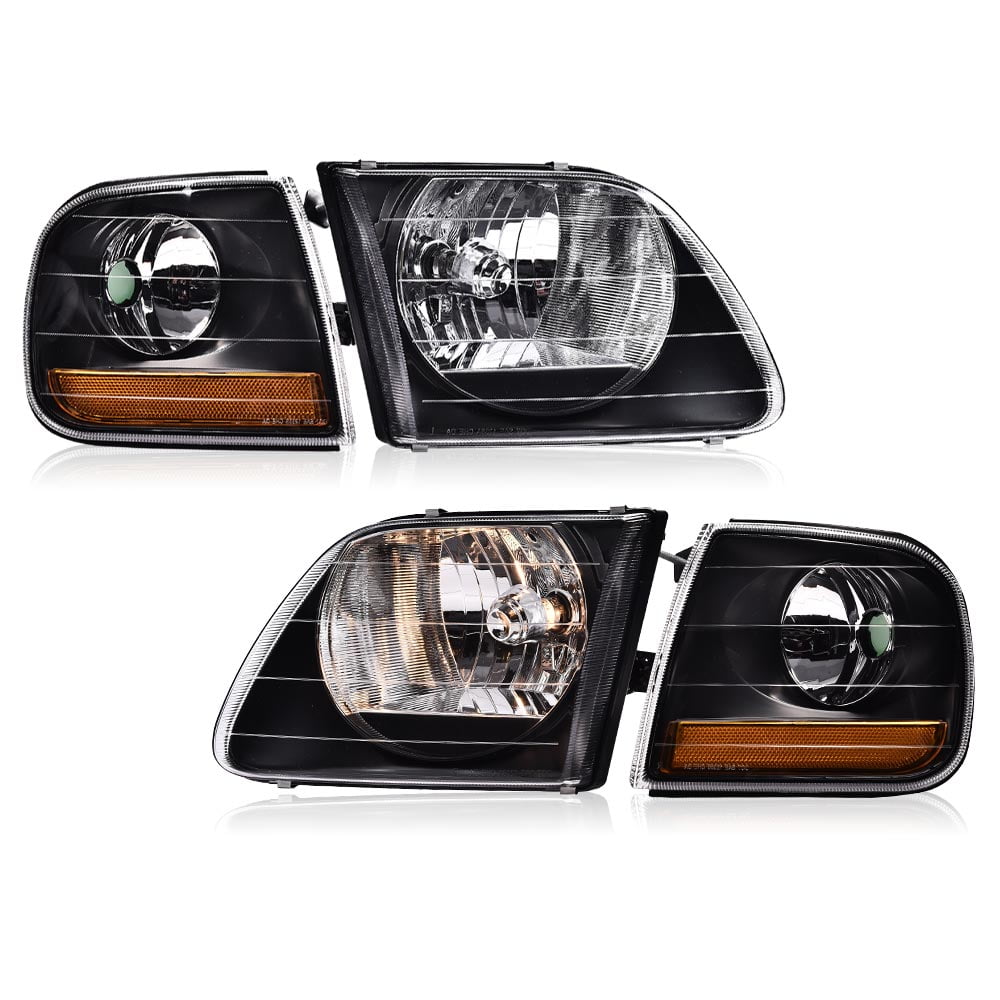 PIT66 Fit For 97-03 Ford F150/99-02 Expedition Black Headlights+Corner Lights 1Pair