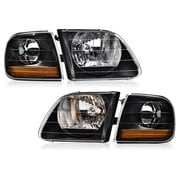 PIT66 Fit For 97-03 Ford F150/99-02 Expedition Black Headlights+Corner Lights 1Pair