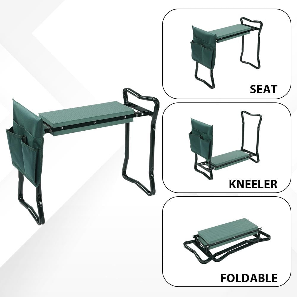 PIT66 Folding Garden Kneeler Bench Stool with Cushion, Deep Pockets ...