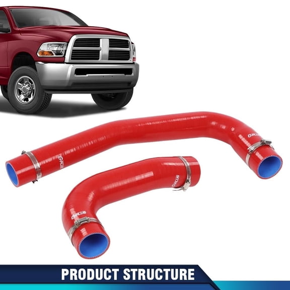 PIT66 Front Lower Upper Red Radiator Silicone Hoses Fit for 2003-2010 Dodge Ram 2500 3500 Cummins 5.9L/6.7L Diesel