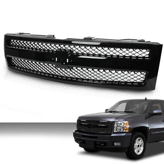 PIT66 Grille Fit For 07-13 Chevrolet Silverado 1500 Chrome Shell w/ Black Insert
