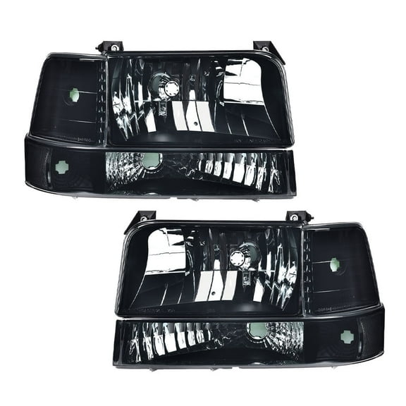 PIT66 Halogen Headlights Smoke Lens Black Housing Clear Reflector, Fit for 92-96 Ford F150/250/350 Bronco