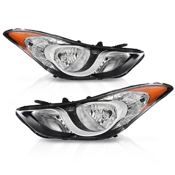 PIT66 Pair Headlights Assembly Bumper Headlamps Clear Lens Amber Reflector Fit for 2011-2013 Hyundai Elantra