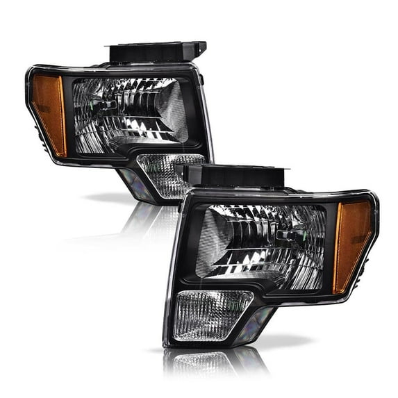 PIT66 Headlight Fit for 09-14 Ford F150, Left and Right OE Style Pickup Truck Replacement for 2009-2014 Headlamp Assembly Driver & Passenger Clear lens Black Housing Amber Reflector
